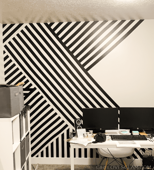 Striped Wall Made with Electrical Tape - Girl Loves Glam